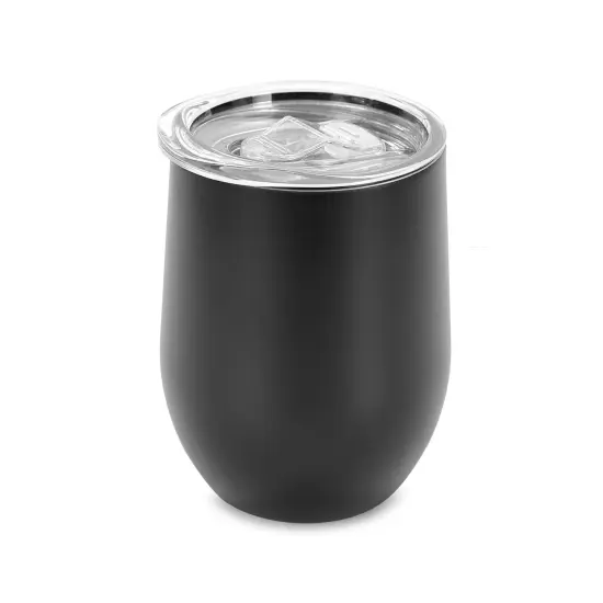 Makerflo 12 oz Powder Coated Wine Tumbler with Leak-Proof Clear Lid, Ideal for Craft and Personalization (Laser Engraving, UV DTF, Epoxy, and Vinyl) Black {2}