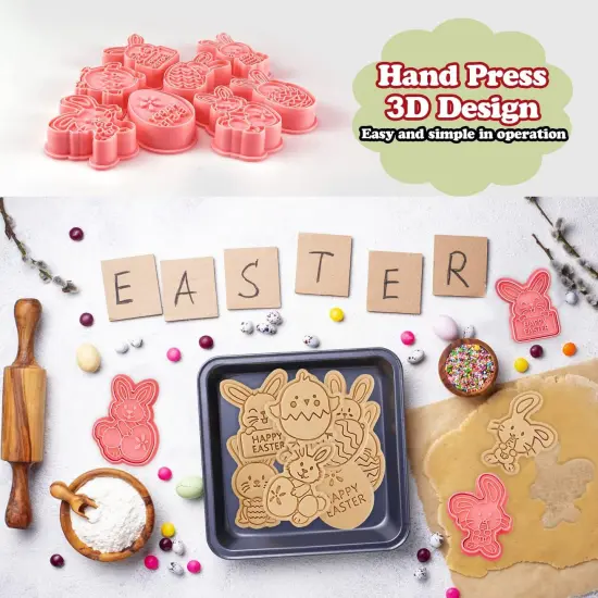 8 Styles Easter Bunny Cookie Cutters, Easter Biscuit Fondant Pastry Cookie Cutter Stamps for Baking, Easter Fun Cookie Cutters Shapes with Bunny Egg Carrot for Party Decorations {4}