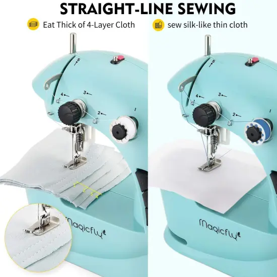 Mini Sewing Machine with Extension Table, Dual Speed Portable Sewing Machine for Beginners with Light, Sewing Kit for Household Use, Blue {5}
