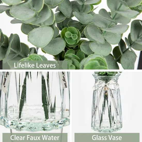 Artificial Eucalyptus Stems in Glass Vase with Faux Water, 20.4" Fake Plant Eucalyptus Leaves Faux Greenery Eucalyptus Branches for Home Office Farmhouse Bathroom Wedding Centerpiece Decor {2}