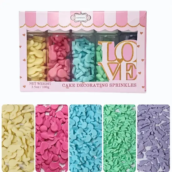 Assorted pack of 5 Parrot Green, Yellow, Pink and Sky Blue Easter Bunny I Cookies, Desserts & cupcake Decorating | Edible Sprinkles Mix for Baking & Cake Decorative {1}