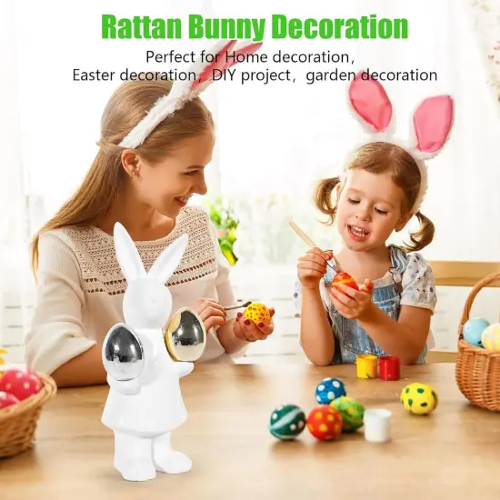 Ceramic Bunny Easter Decor,Table Rabbit Easter Decorations,Spring Bunnies Decoration Statue Figurine for Home Farmhouse(Gold and Silver Eggs-Big) {6}