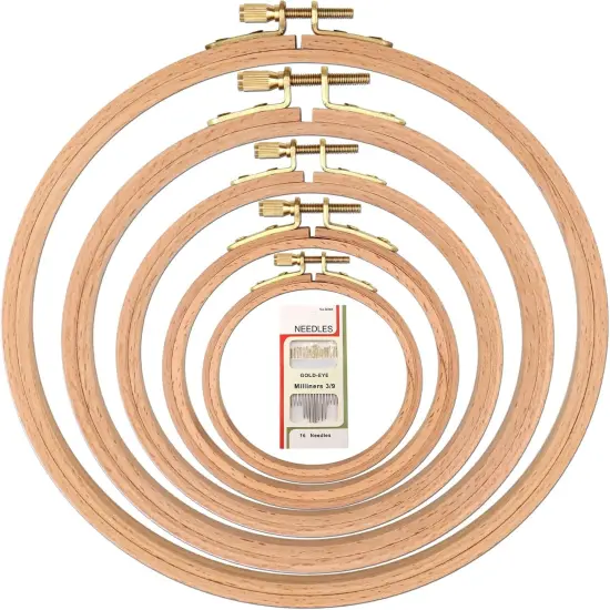 5 Pcs 5 Sizes Beech Wood Embroidery Hoops, Cross Stitch Hoop Wooden Circle for Embroidery, Cross Stitch, Needlework, Art Craft Sewing and Hanging, Wedding Wreath Decoration {1}