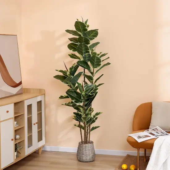 Artificial Rubber Tree Plant 6ft Tall Faux Ficus Tree Potted Fake Tropical Plants Decorative House Plants Large Floor Plants Artificial Trees for Home Office Store Room Decor {5}