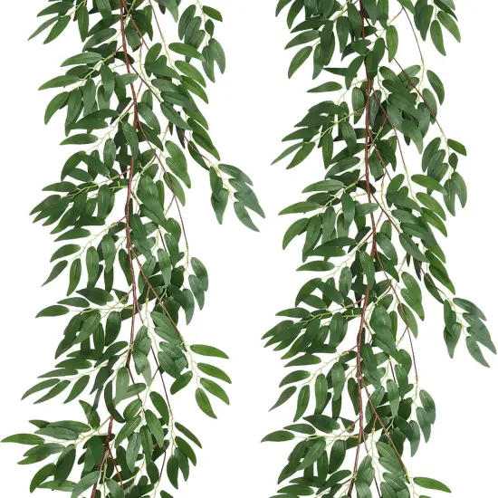 Artificial Willow Leaves Vine Twigs 2Pcs 5.7Ft Fake Hanging Ivy Plants Silk Green Leaf Rattan Garland Greenery Decor for Indoor Outdoor Home Wedding Arch Jungle Beach Birthday Party Garden {1}