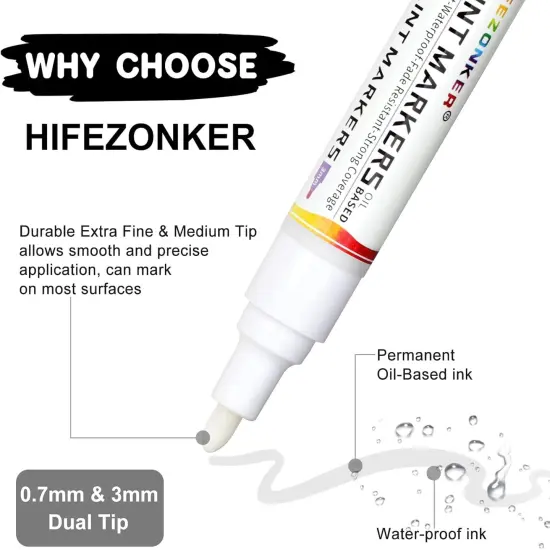 White Paint Pen Paint Marker - 2 PCS Dual Tip Oil Based White Permanent Markers, Extra Fine Tip and Medium Tip (0.7mm & 3mm), Quick Drying, Waterproof, Marker Pen for Fabric (2 White) {2}