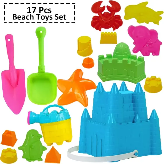 4E's Novelty Kids Beach Toys - 17 Pcs Sand Set w/ Beach Bucket, Shovels, Sand Molds & Mesh Bag {2}