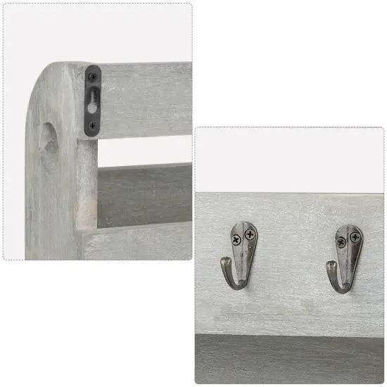 Wood Wall Mounted Mail and Key Holder Organizer, Rustic Gray {3}