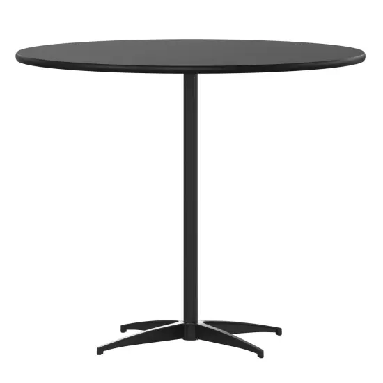 Emma and Oliver 36" Round Wood Cocktail Table with 30" and 42" Columns {2}