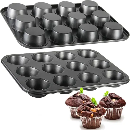 Muffin Tin, 12-Well Nonstick Cupcake Pan Set of 2, Heavy Duty Steel Muffin Pan {1}