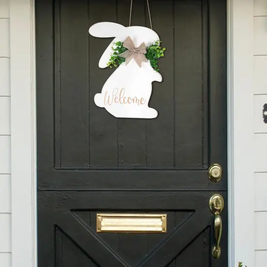 Easter Decorations Door Sign, Wooden Rustic Welcome Easter Front Door Hanger, White Easter Bunny Wreath Hanging For Spring Wall Home Farmhouse Indoor Outdoor Decor (Bunny) {3}