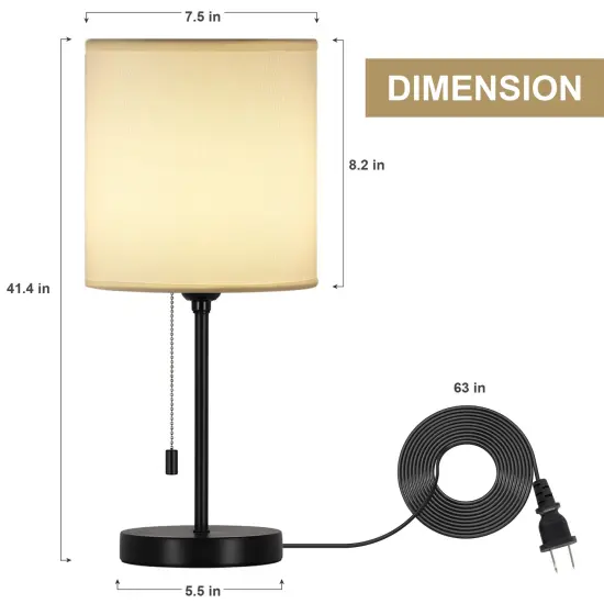 Modern Table Lamp, Simple with Cream Fabric Shade, Pull Chain Switch {2}