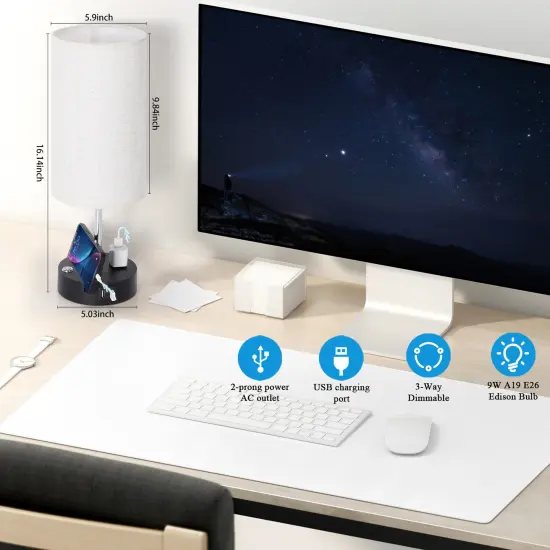 2pcs Touch Control Table Lamps with USB Ports Nightstand Lamp for Living Room {2}