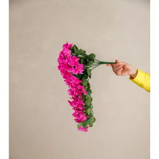 Artificial Hanging Flowers Plants for Outdoor Spring Decoration Silk Violet Vines for Outside Summer Decoration Purple Orchid Fake Flowers Porch Planter Balcony Hot pink {5}