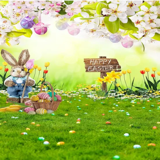 Easter Backdrop, Easter Photo Backdrop 6x8ft, Happy Easter Day Back Drops Background Spring Easter Party Decorations Banner {1}
