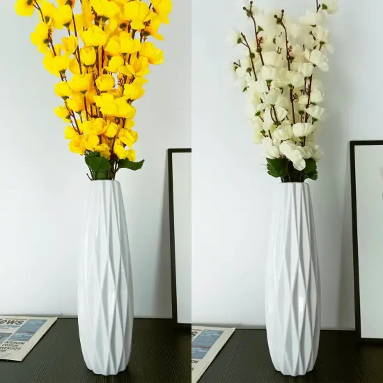 White Ceramic Flower Vase,12 Inch Tall Modern Textured Vases for Farmhouse,Shelf,Table Centerpieces,Home Decor,Living Room Decorations Minimalist Large Pattern Vase for Pampas Grass Flower {4}