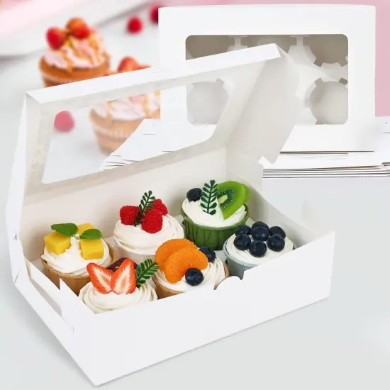 6 Count White Cupcake Boxes, 6 Sets Cupcake Carrier with Window Boxes Holding 36 Pastry Box for Birthday Holiday Party Bakery Supplies {1}