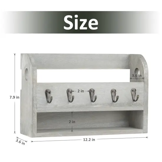 Wood Wall Mounted Mail and Key Holder Organizer, Rustic Gray {2}