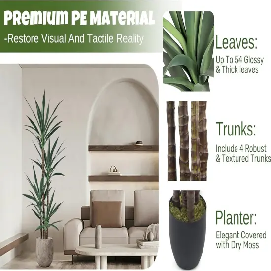 Artificial Agave Plant 5FT with 54 Leaves & 4 Trunks & Elegant Black Pot Faux Tall Floor Fake Large Modern Tree 62 Inch for Home (5FT, 1Pack) {5}