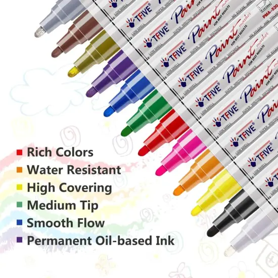 Paint Pens Paint Markers Never Fade Quick Dry and Permanent, 12 Color Oil-Based Waterproof Marker Pen Set for Rock Painting, Ceramic, Wood, Fabric, Plastic, Canvas, Glass, Mugs {2}