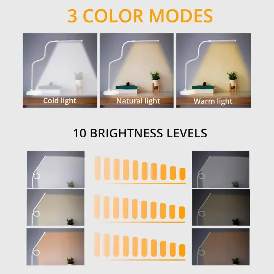 LED Desk Lamp, Swing Arm Architect Task Lamp with Long Flexible Gooseneck, Heavy Base, 3 Color Modes, 10 Brightness Levels, and USB Adapter, Desk Light for Home/Office/Drafting/Reading {3}