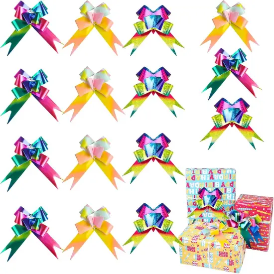 30 PCS Pull Bows,6 Inch Large Rainbow Laser Color Birthday Gift Present Wrapping Ribbon for Mother's Day Basket Box Decor Party Supplies Wine Bottles Gift Decorations {1}