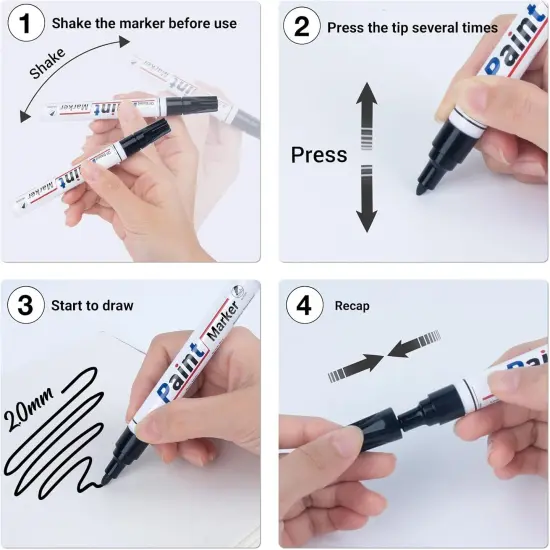 Black Paint Pen Permanent Marker Waterproof -4 Black paint markers,paint marker for Metal,Rocks,Wood,Plastic,Tire,Glass,Fabric,label,Medium Tip,Oil Based Markers Pens Permanent {5}