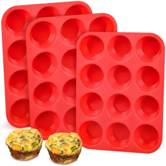 Silicone Muffin Pan, 12-Cup Cupcake Pan for Baking 3 Pack Nonstick Food Grade Silicone Muffin Tray {5}