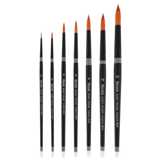 Creative Mark Beste Golden Taklon Bushy Round #4 - 3 Pack Artist Paint Brush, Professional Watercolor Brushes, For Acrylic Painting, Short Handle, Sharp Edges, Hand-Tied & Shaped {4}