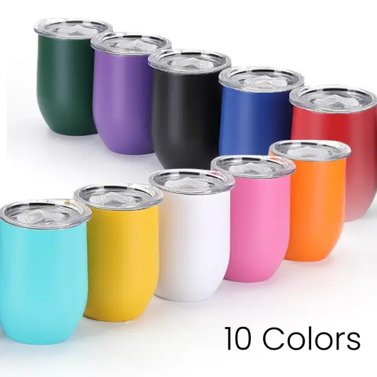 Makerflo 12 oz Powder Coated Wine Tumbler with Leak-Proof Clear Lid, Ideal for Craft and Personalization (Laser Engraving, UV DTF, Epoxy, and Vinyl) Black {5}