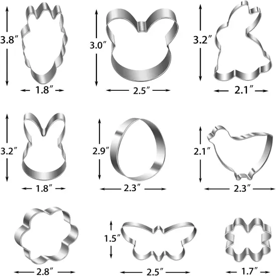 Easter Cookie Cutters Set - Bunny, Egg, Bunny Face, Rabbit, Butterfly, Flower, Chick, Carrot, Four Leaf Clover - 9PCS Easter Cookie Cutters - Large Easter Cookie Cutters for Spring Holiday Baking {2}