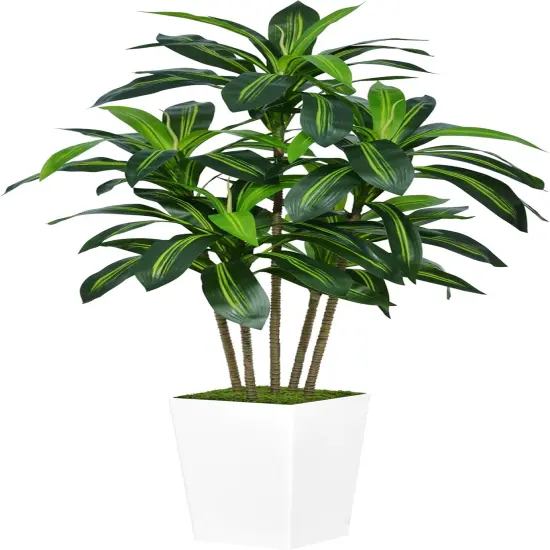 Artificial Dracaena Tree 5FT - Faux Tree with White Tall Planter - Fake Tropical Yucca Floor Plant in Pot - Artificial Silk Tree for Home Office Living Room Decor Indoor {1}
