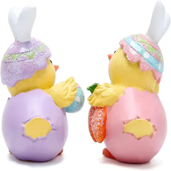2 PCS Easter Chick Decorations Spring Easter Chicken Decors Figurines Tabletopper Decorations for Party Home Holiday Cute Egg Easter Day Gifts {3}