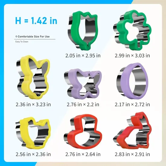 8 Pcs Cookie Cutters, Biscuit and Uncrustable Maker - Bunny, Chick, Butterfly and More Animal Cracker Shapes {2}