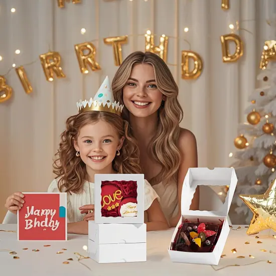 51PCS 5x5x2 Inch Bakery Boxes,Cookie Boxes with Window, Pastry Boxes for Macaroon Dessert Cupcake Donut Pastry Muffins {4}