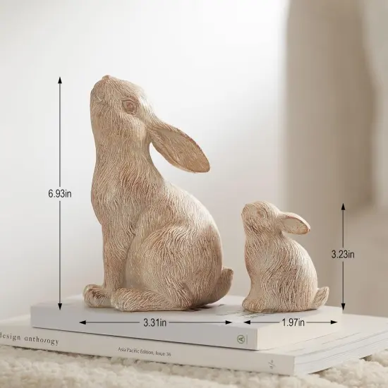 Set of 2 Easter Bunny Figurines, White and Khaki Resin Rabbit Statue, Rabbit Figurines for Spring, Bunny Decorations Easter Ornaments for Home Shelf Coffee Table Decor Gift {3}