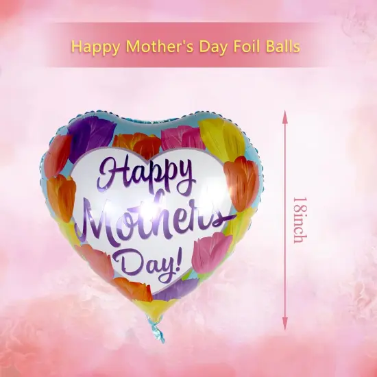 30 Pcs Happy Mother's Day Balloons Party Decorations, 18 Inch Heart Love You Mom Balloons, Colorful Mylar Foil Balloon with Ribbon for Mother Grandmother Birthday Supplies, Meaningful Mother's Day! {3}