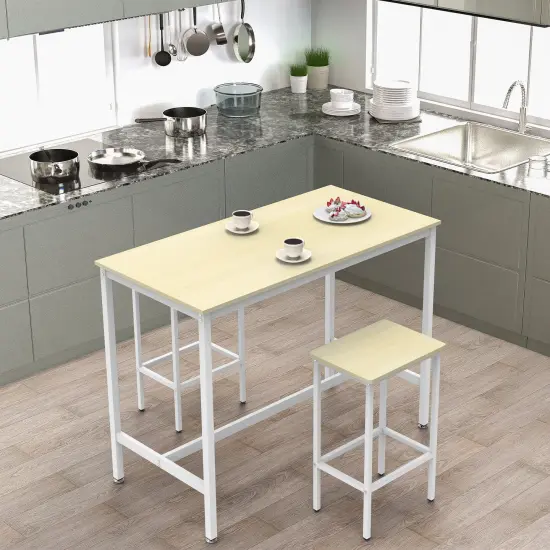 3-Piece Industrial Counter Height Dining Set Breakfast Bar Table with 2 Stools, Space-Saving Kitchen Bistro Set, Adjustable Feet White {5}