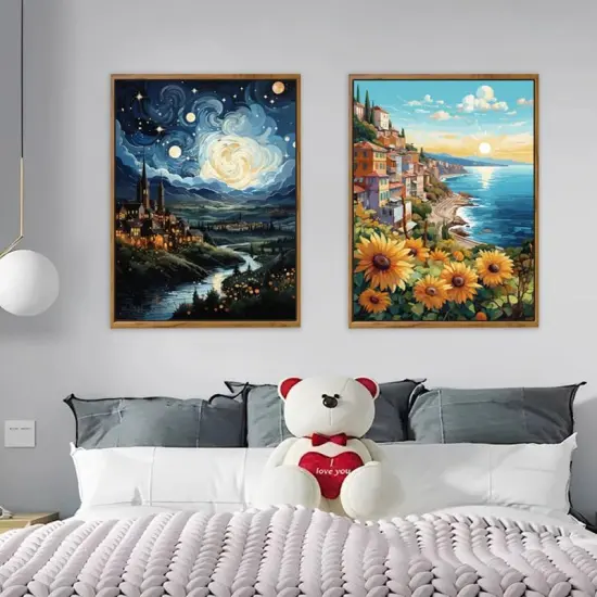 Paint by Numbers Kit for Adults Beginners,16" Wx20 L 2 Pack Canvas for Painting Kits for Adults in Colorful Box-Scenic Seashore Magical Castle {5}