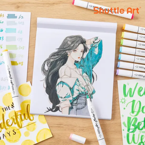 Marker Pad, 8.3&rdquo;x7.67&rdquo; Portable Square Sketchbook, 50 Sheets Marker Drawing Paper, 98LB/160GSM Smooth Surface Bleedproof Art Paper, Glue-Bound, Great for Beginners to Draw, Paint & Sketch {5}