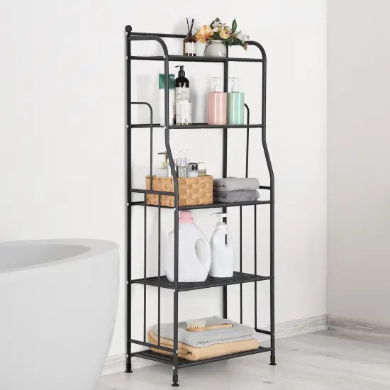 5 Tier Iron Floor Standing Storage Rack, Small Bookshelf, Multi-Purpose Plant Rack, Living Room Kitchen Bedroom Organizer {6}