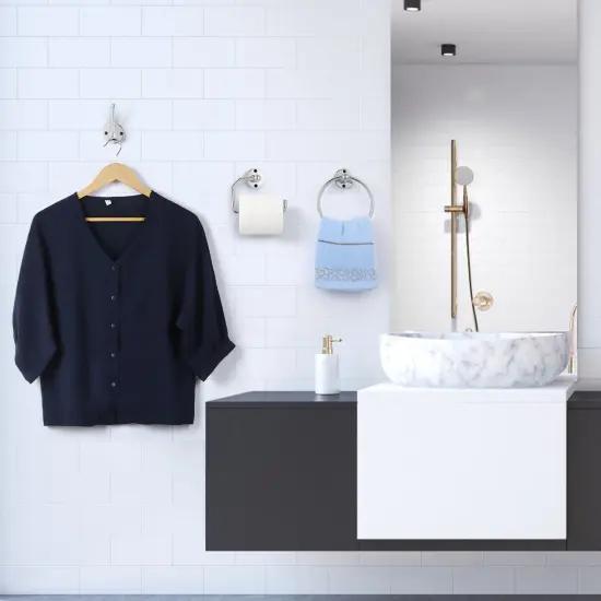 4-Piece Stainless Steel Bathroom Set Toilet Paper Holder, Towel Ring & 2 Hooks Rustproof Compact Design, Easy Installation for Modern Bathrooms {6}