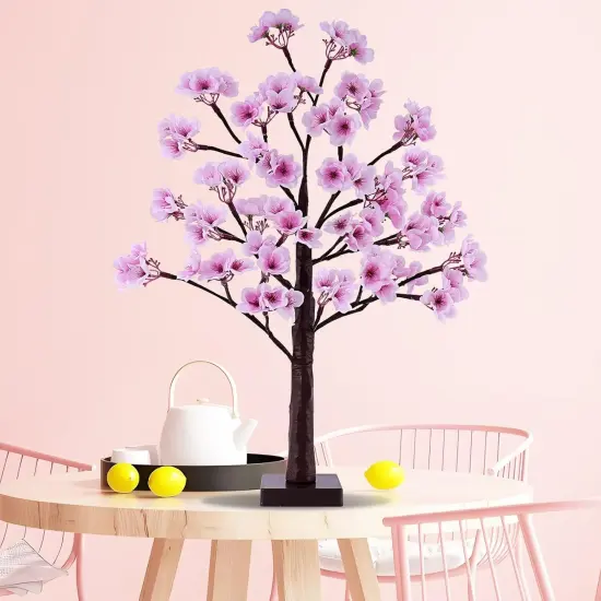 24 Inch Lighted Cherry Blossom Tree Battery Operated 2FT 28 Warm White LED Artifical Bonsai Tree with 84 Lush Flowers, Timer USB Plug for Wedding Party Spring Christmas Home Decoration {4}
