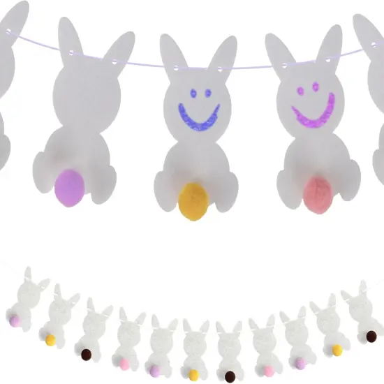 Easter Bunny Garland - Hanging Decorations Set with 10 Felt Rabbits, 9 Feet of Ribbon, and Needle for Stringing - Easter Bunny Decorations for Home, Office, or Classroom {1}