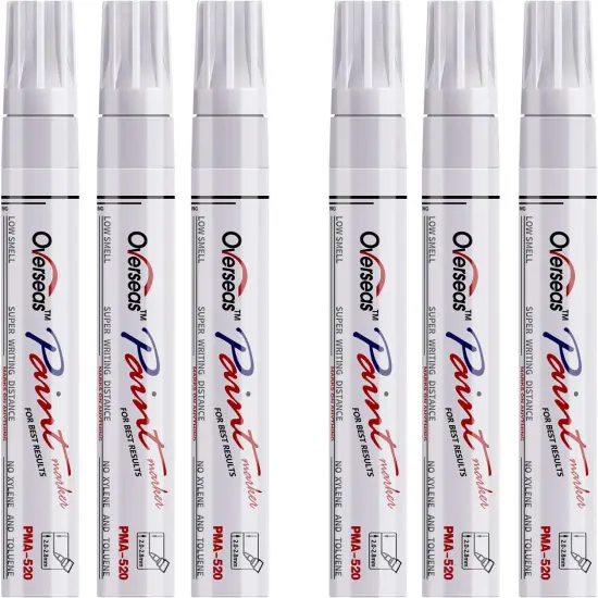White Paint Markers Pens - Single color 6 Pack Permanent Oil Based Paint Pen, Medium Tip, Quick Dry and Waterproof Marker for Rock, Wood, Fabric, Plastic, Canvas, Glass, Mugs, Canvas, Glass {1}