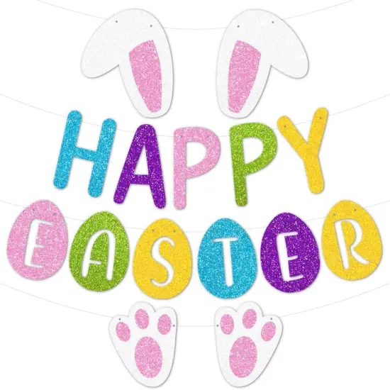 Happy Easter Banner Felt Garland Easter Decorations Egg Themed Party Decor for Home Office Mantle Fireplace Classroom Wall Tree {5}