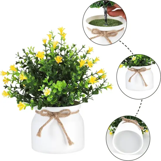 Fake Potted Plants - 4pcs Artificial Plants & Flowers in Macaron Pot Small Faux Plants Indoor Fake Plant Decor, Desk Plant for Home Bathroom Kitchen Shelf Office Decor {5}