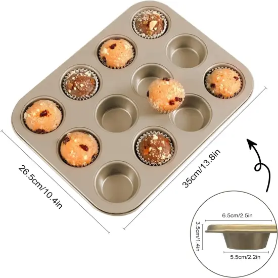 Muffin Pan, Cupcake Pan, Set of 2, 12-Cup Muffin Tin, Non-Stick Bakeware, Easy to Release and Clean, Baking Molds, Muffin Tray, Molds for Homemade Cupcakes & Muffins (Gold) {4}