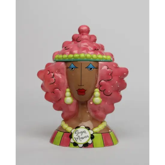 Ceramic Dollymama African American Pink Hair Cookie Jar, Kitchen Decor, Cafe Decor, Gift for Her {2}