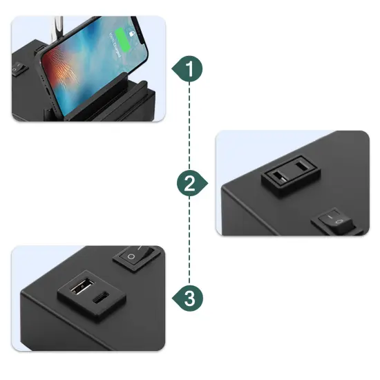 2PCS Modern Table Lamps Bedside & Desk Lamps with USB-C, USB, AC Outlet & 4 Phone Stands Includes LED Bulbs, Linen Shade &ndash; UL Certified, Gift for Home & Office {3}